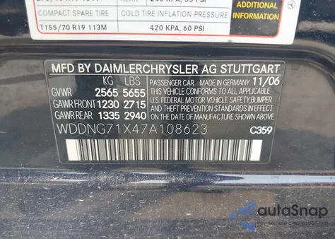 2007 Mercedes-Benz S 550 from USA, damaged, VIN WDDNG71X47A108623